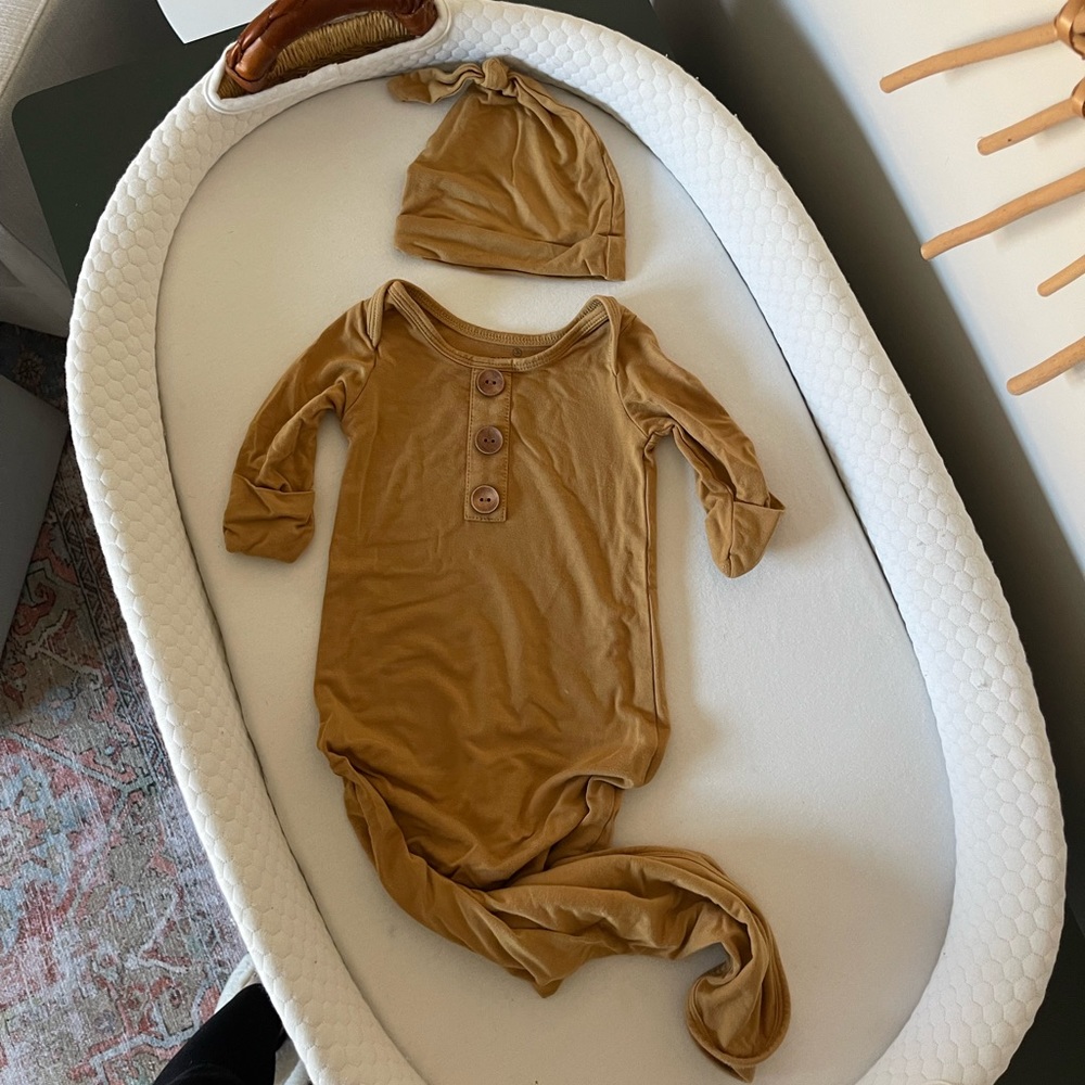 Caden Lane Newborn Knotted Hat and Gown in Mustard